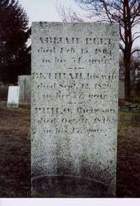 This is the actual stone that a full figured ghost of a man (later identified as Mr. Peet),  was captured on film. What's interesting here is that if viewed sideways (tilting bottom left corner up), the bottom of the gravestone shows a face ( the same face of the full figured ghost).     