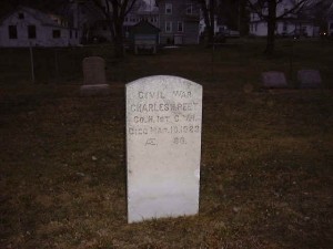 A possible relative of Mr. Peet? Taken in Milford, CT cemetery.   See light globule to the right of Charles Peet gravestone. © 1999 Shawn Haley  